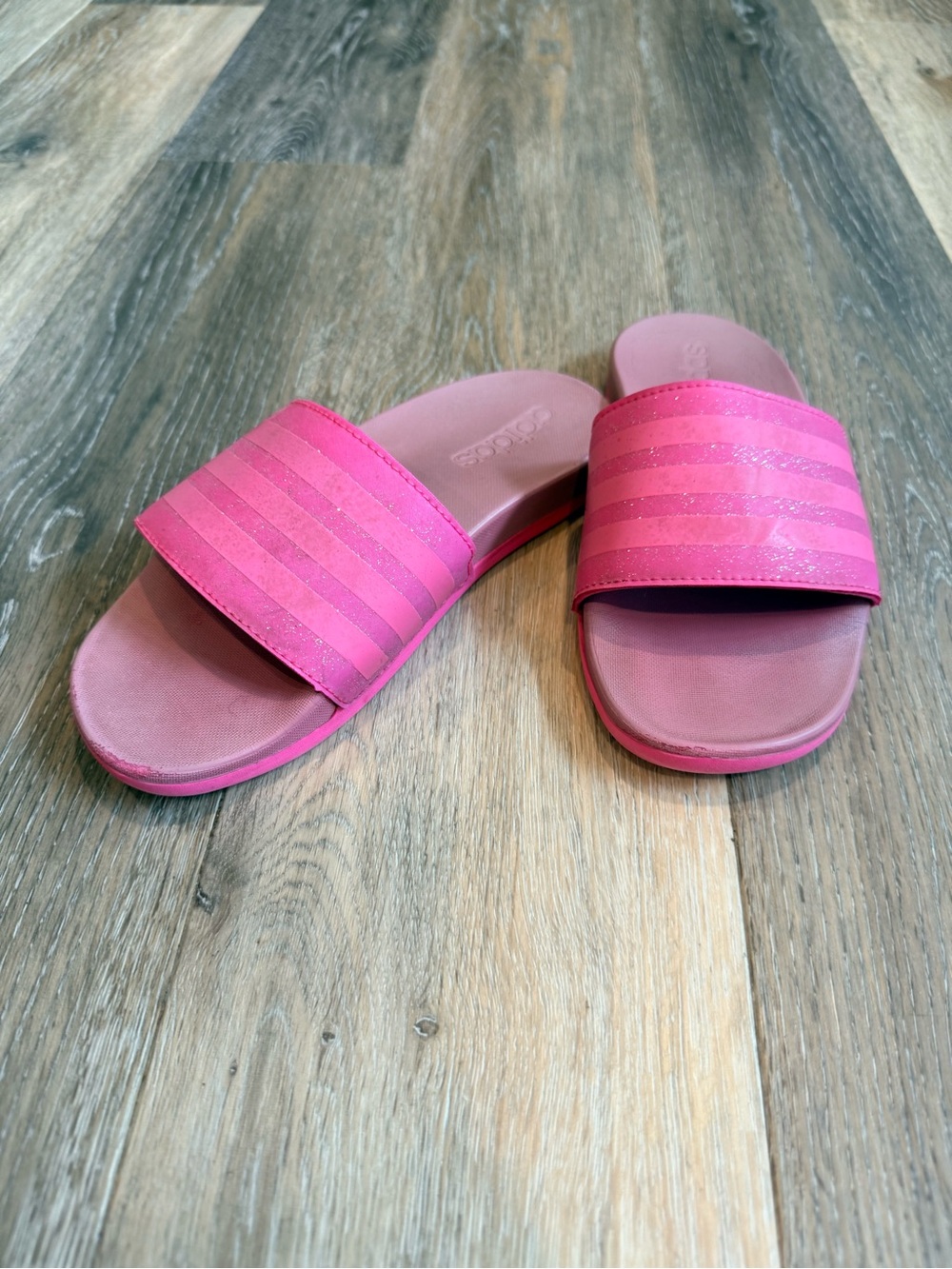 Adidas Adilette Comfort Pink Glitter Slides Sandals